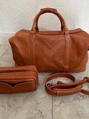 Tony Lama Mareas Large Cognac Leather Duffel with Matching Atrani toiletry bag